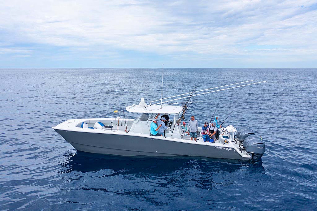 Fishing charter boat traveling far offshore from Gulf Shores in the Gulf of Mexico